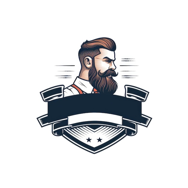 Foto homem brutal com barba em fundo branco logotipo