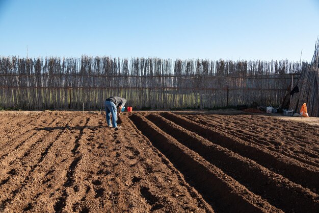 Foto homem caminhando em terra contra o céu claro