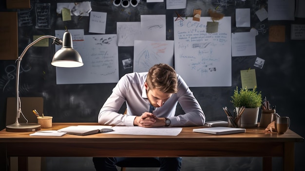 Homem canalizando ideias para o papel