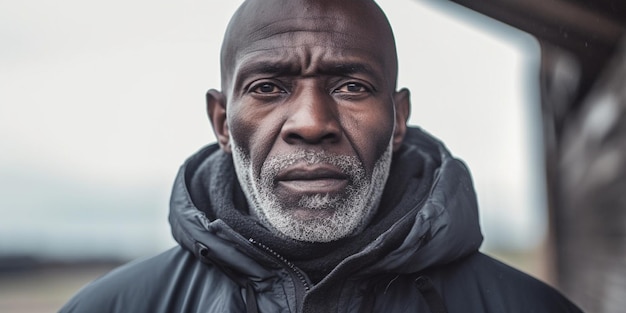 Foto homem careca preto idoso ao ar livre