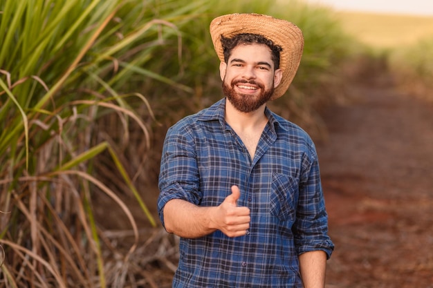 Homem caucasiano brasileiro agricultor trabalhador rural engenheiro agrônomo Confirmação do polegar levantado empresário correto