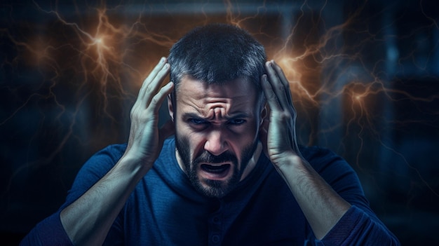 Homem chateado estressado emoção doente estresse retrato pessoa jovem expressão dolorosa rosto adulto homem caucasiano triste problema cara infeliz frustração cabeça saúde deprimida