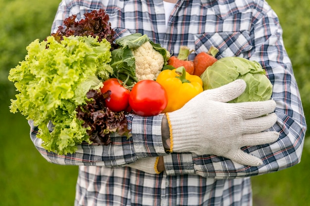 Homem close-up, segurando, legumes