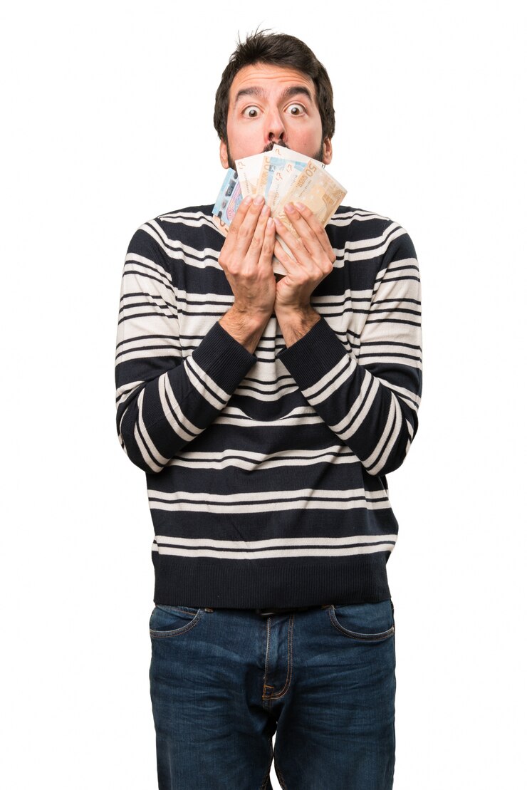 Foto homem com barba com muito dinheiro