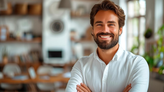 Homem com barba e camisa branca IA generativa