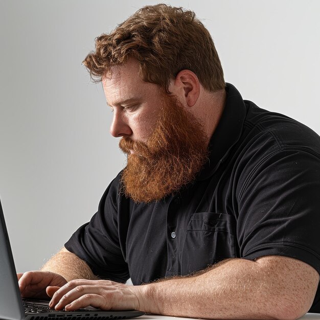 Homem com barba usando laptop