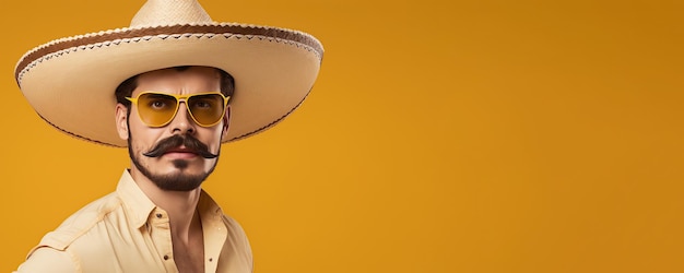 homem com bigode e chapéu celebrando o festival mexicano cinco de mayo