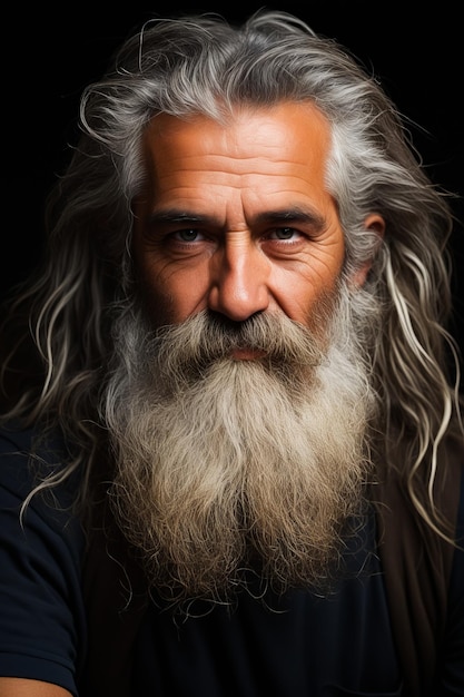 Foto homem com cabelos brancos longos e barba com barba ia generativa