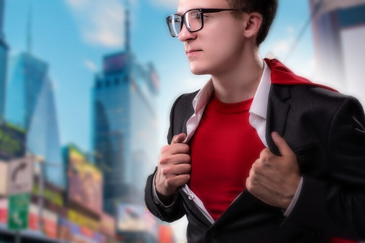 Foto homem, com, capa vermelha
