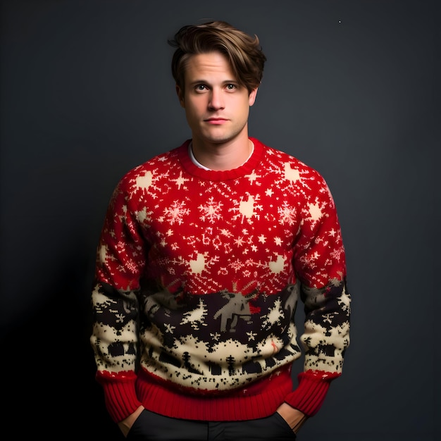 Homem com o Dia Nacional do Suéter Feio de Natal em alta resolução