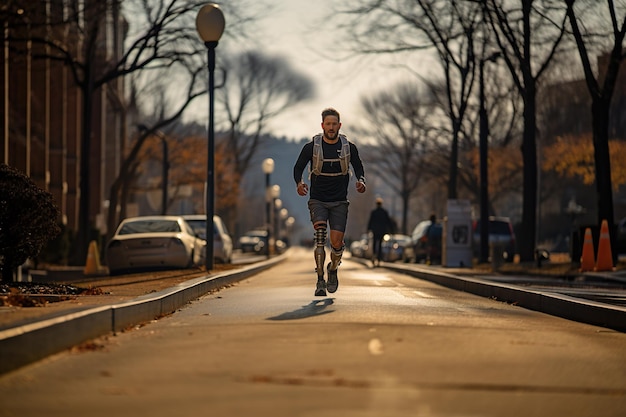 Homem com perna prótese a correr