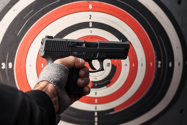 Foto homem com pistola perto de tiro alvo close-up