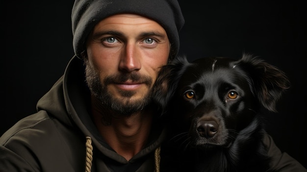 Foto homem com retrato de cão