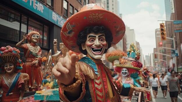 Homem com rosto de esqueleto pintado com chapéu mexicano Chico De Mayo