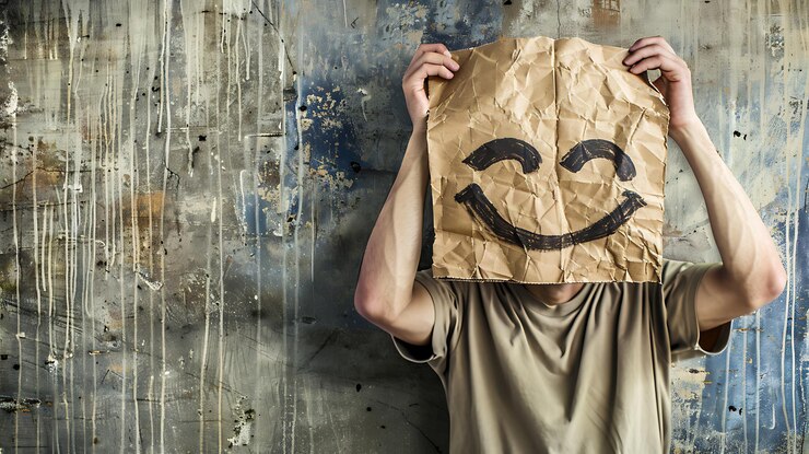 Foto homem com sacos de emoticons expressando alegria e sorriso