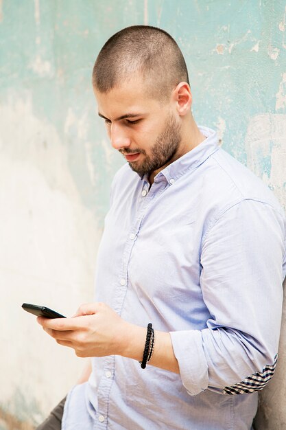 Foto homem, com, smartphone