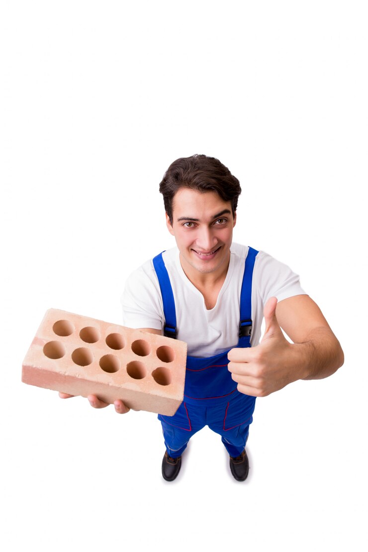 Foto homem, com, tijolo, isolado