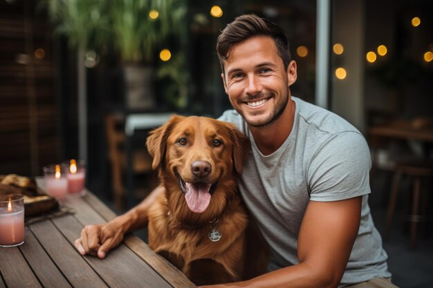 Homem comemorando uma festa de aniversário para seu cachorro Generative AI