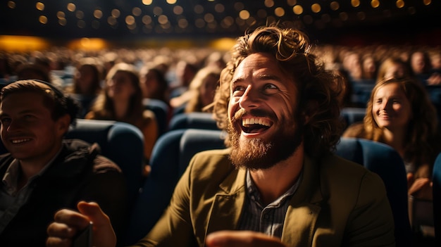 Homem comendo pipoca em um cinema sentado e comendo pipoca AI Generated