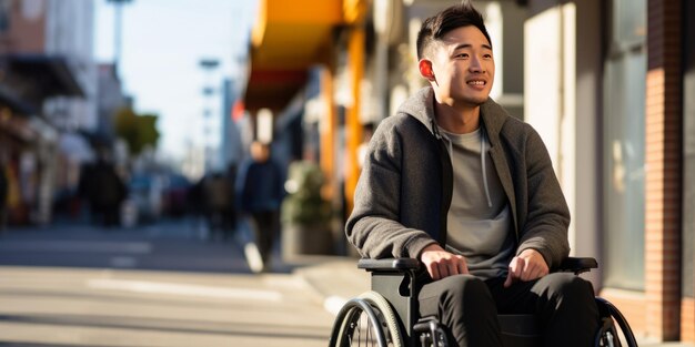 Homem confiante em cadeira de rodas ao ar livre