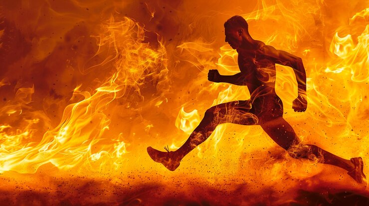 Foto homem correndo em fogo mídia mista