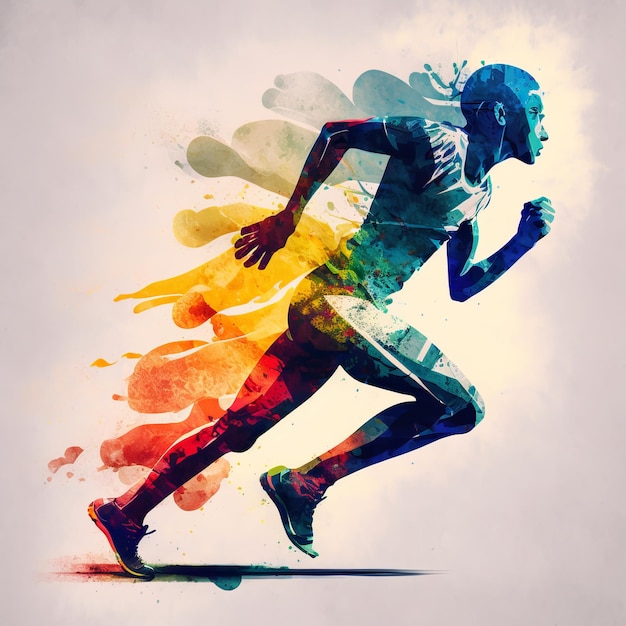 homem correndo silhueta estilo aquarela Generative AI