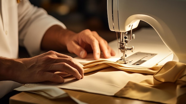homem costurando roupas em uma máquina de costura generativa ai