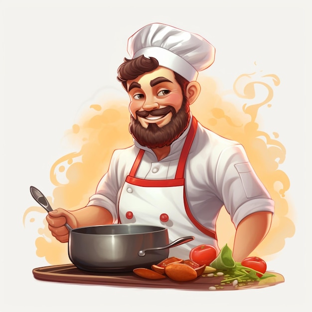 Homem cozinheiro 2d ilustração de desenho animado em fundo branco alto q