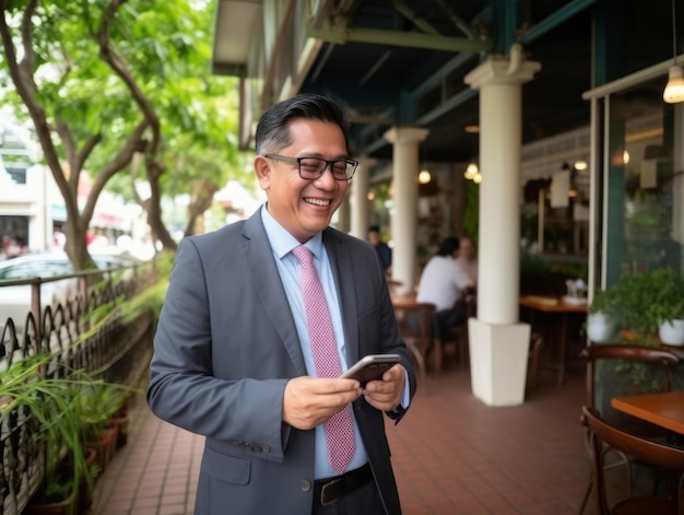 homem da Colômbia usando smartphone para comunicação on-line