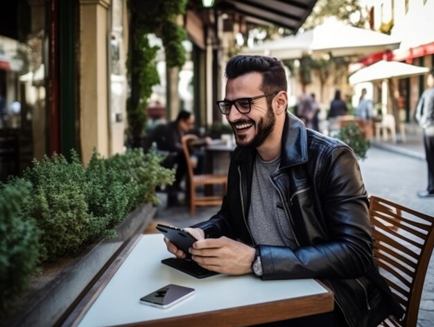 homem da Colômbia usando smartphone para comunicação on-line