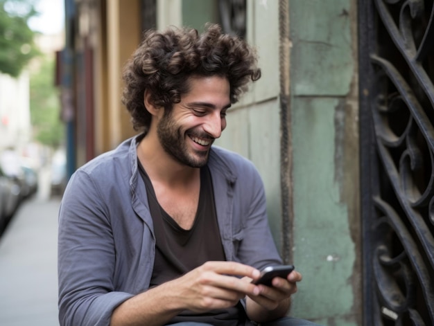 homem da Colômbia usando smartphone para comunicação on-line