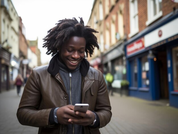 homem da Colômbia usando smartphone para comunicação on-line