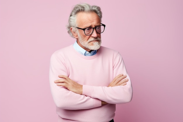 Homem de 60 anos em fundo rosa