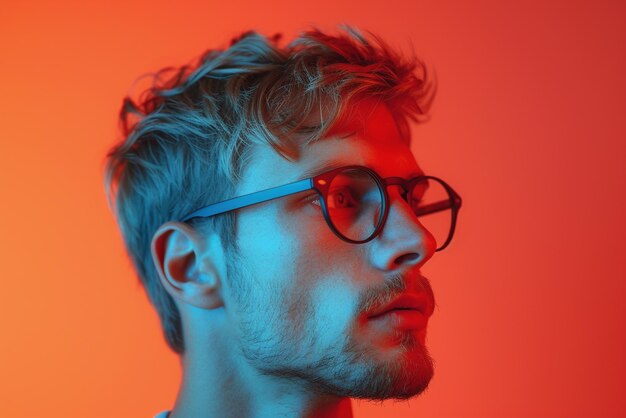 Foto homem de cabelo loiro curto usando óculos