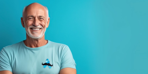 Foto homem de camisa azul com fita azul do mês do câncer de próstata imagem gerada por ia