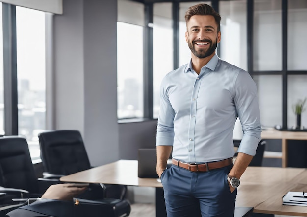 homem de camisa em seu escritório