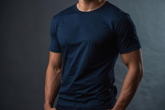 Homem de camiseta azul escuro