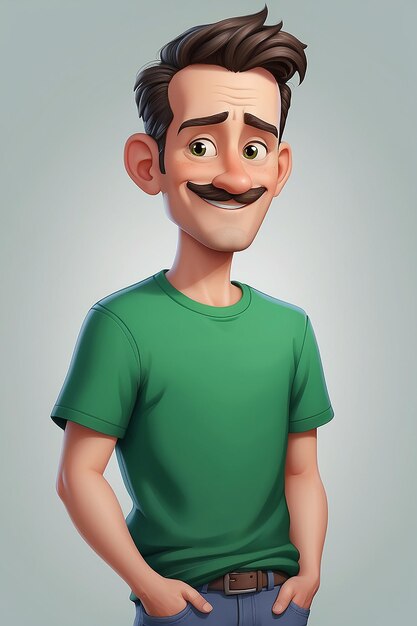 Homem de camiseta verde Personagem de desenho animado
