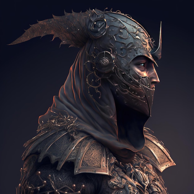 Homem de capuz e armadura personagem retrato arqueiro conceito fantasia arte