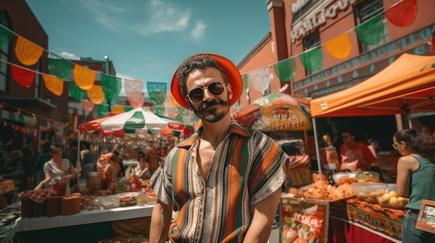 Homem De Chapéu E Óculos De Sol Em Frente Ao Mercado Chico De Mayo