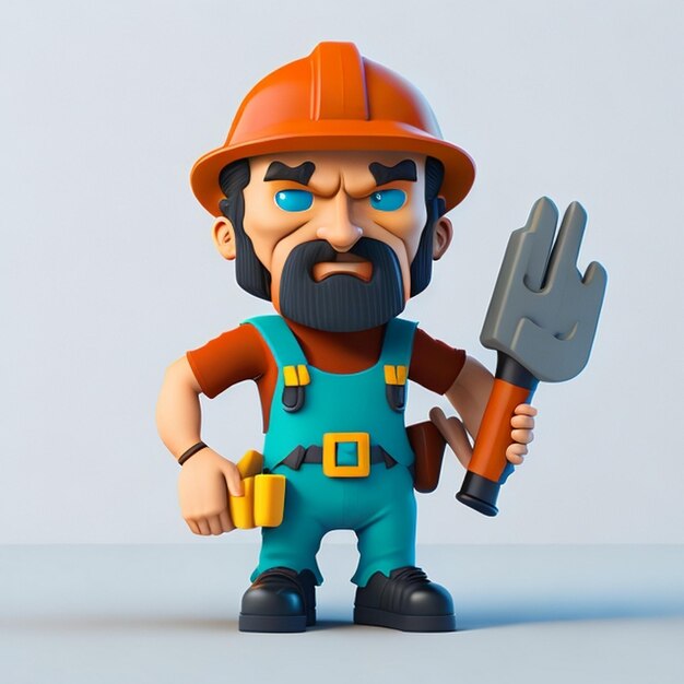 Homem de desenho animado do Dia do Trabalho imagem de ícone de estilo cômico bonito homem selvagem ilustração 3D renderização C4D