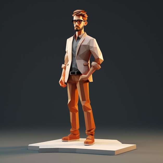 Homem de fato ultra baixo com óculos modelo 3D