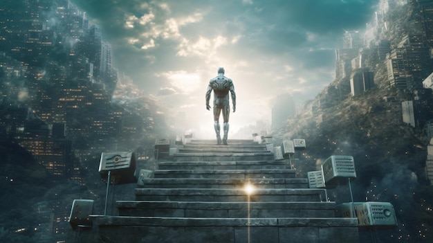 Homem de Ferro na escada do filme Homem de Ferro