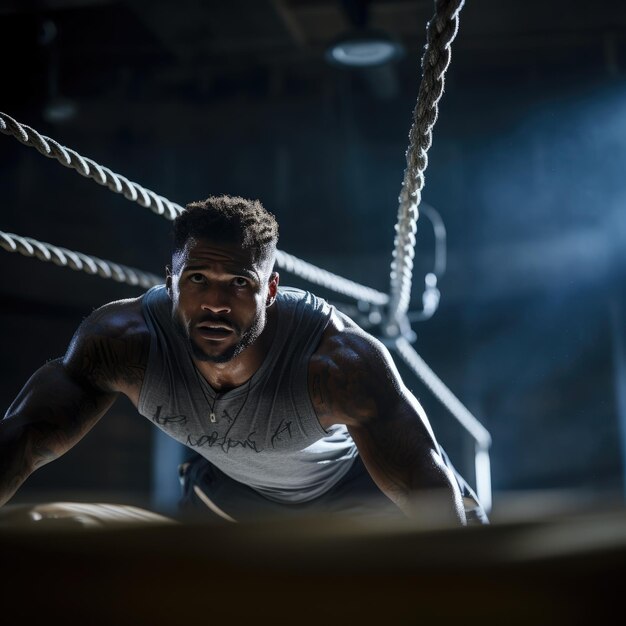 Foto homem de fitness trabalhando em um ginásio