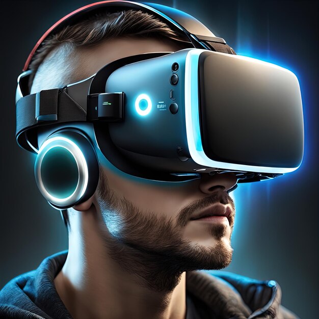 homem de jogo vr com fone de ouvido vr ilustração 3 d renderização 3 d óculos vr com fone de ouvido de realidade virtual