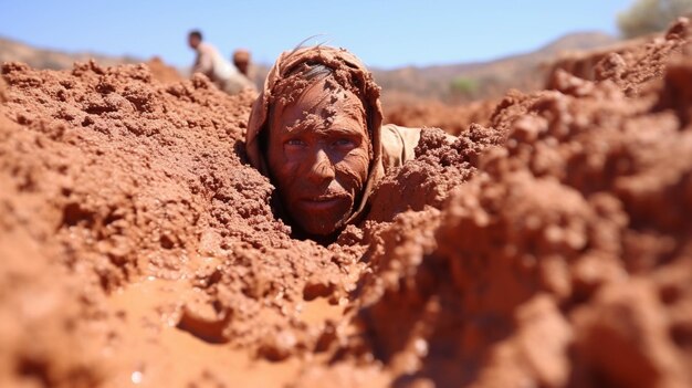Homem de lama Indivíduo coberto de sujeira Pessoa encharcada de lama Fotografia de alta definição Papel de parede criativo