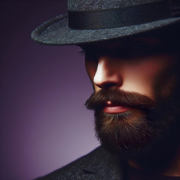 Homem de moda com barba e chapéu.