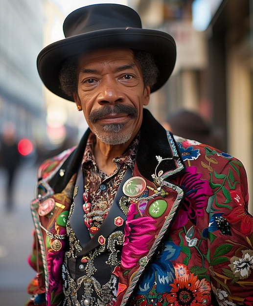 Homem de moda posa do lado de fora do edifício do desfile de moda Gucci durante