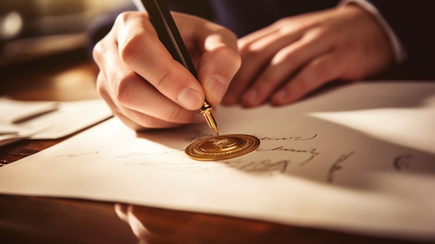 Homem de negócios a assinar um contrato no escritório.