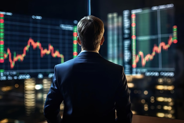 Homem de negócios analisando um gráfico do mercado de ações de criptografia